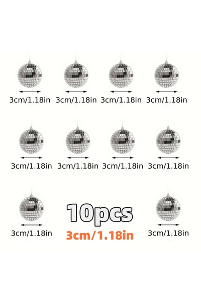 Choice 3 سم 10 قطع 10 قطع زينة كرة ديسكو صغيرة من الزجاج العاكس الفضي لحفلة ديسكو ماردي جراس