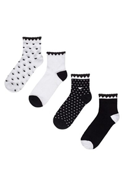 MYONNA IT & E- COMMERCE MYONNA - Women's 3/4 Socks, Set of 4, Multicolor, Hearts & Dots