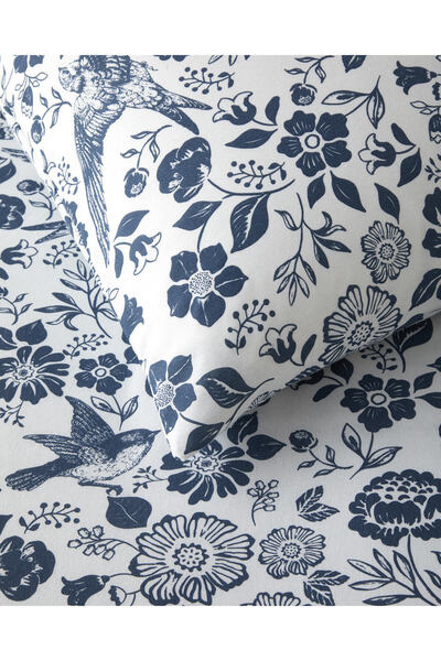 English Home Garden Lullaby Kolay Ütülenir Çift Kişilik Nevresim Takımı 200x220 cm Koyu Mavi