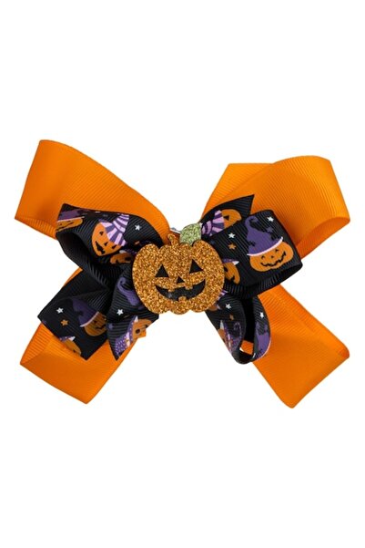 SHOPIENS Agrafă de păr Halloween, fundă de dovleac, 13 cm, multicoloră