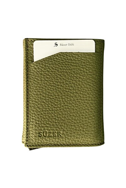 S.S SÜZER DERİ Khaki Automatic Mechanism Tri-Fold Genuine Leather Credit Card Holder - 3007-Khaki