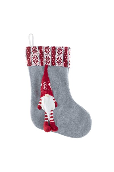 SHOPIENS Christmas Decorative Boot, Santa Claus Model, 3D Gnome, Polyester, Grey, 38cm