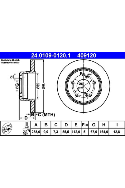 Ate Disc Frana 24.0109-0120.1 Mercedes-Benz 124 Cupe/124 Limuzina/190