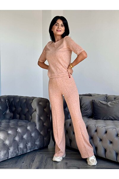 RAMONA BADESCU EXCLUSIVE Women's velvet suit - short-sleeved blouse and flared pants