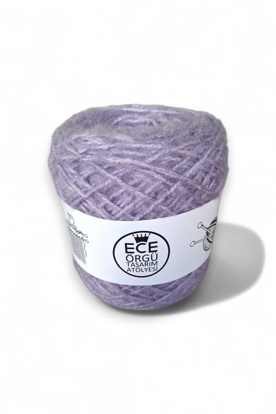Ece Örgü Tasarım Atölyesi Lila rengi, kısa tüylü, bükümlü kışlık örgü ipi (500 gr.)