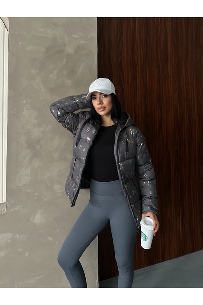 Fashionbox kadın gold varak baskılı şişme mont 25113