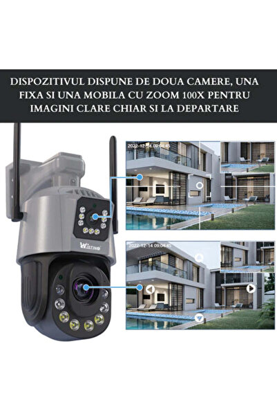 Taggo Surveillance Camera, WIFI 6K, 100X Zoom, Dual Lens, App-Controlled, Human Detection