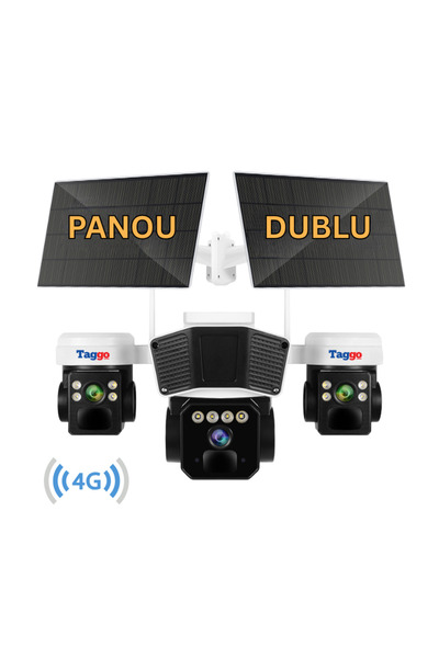 Taggo Cameră de securitate 4G cu lentile multiple, alimentată cu energie solară, 12MP, panou solar de 20W, stocare în cloud și SD