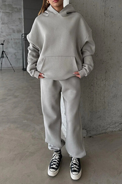 CMZ COLLECTİON Kadın Oversize 3 İplik Polar Sweat Eşofman Takımı - Kapüşonlu Rahat Kalıp (17 Renk Seçeneği)