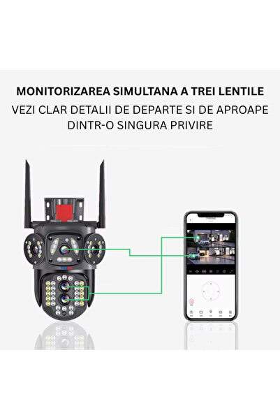 Taggo Cameră de supraveghere 4G, zoom 10X, ecran triplu, rezoluție 4K, detectare umană