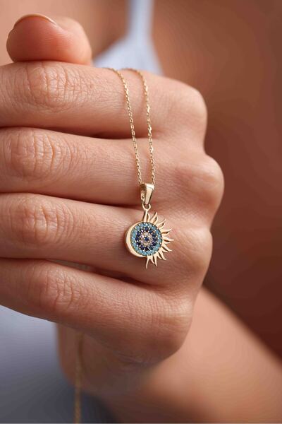 Giza Jewelry 14 Ayar Altın Taşlı Göz Kirpikli Kolye Ucu