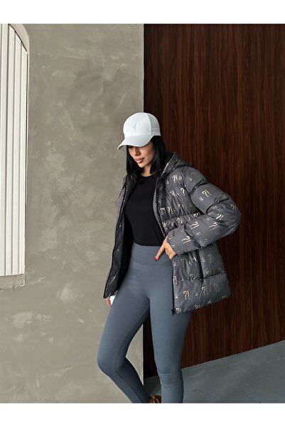 Fashionbox kadın gold varak baskılı şişme mont 25113