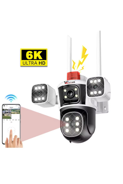 Taggo Surveillance Camera, 6K WIFI, 12MP, Triple Lens, App-Controlled