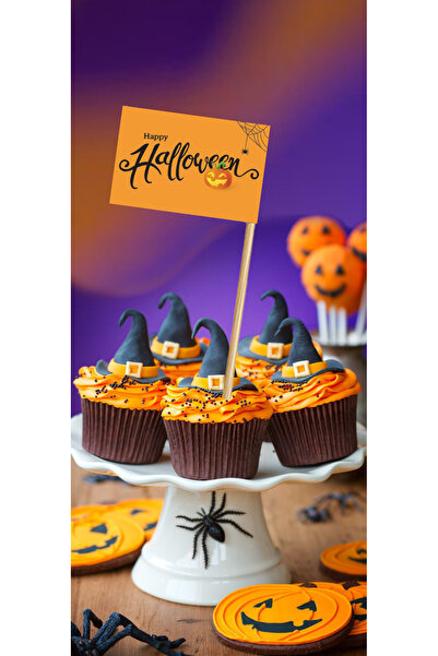 AYKUT OFSET Halloween Flag Toothpicks, Halloween 15 Cm, Cup Cake, Hamburger Toothpicks 50 Pieces