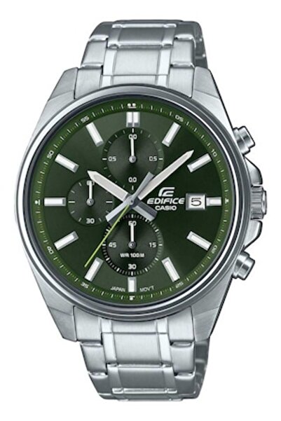 Casio , Chronograph watch with metal bracelet, Silver, Green