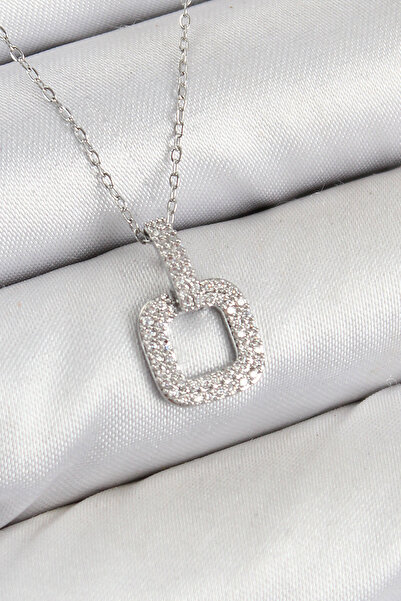 Skygo Brass Zircon Stone Square Model Silver Color Women's Necklace - Tj-Bko10409