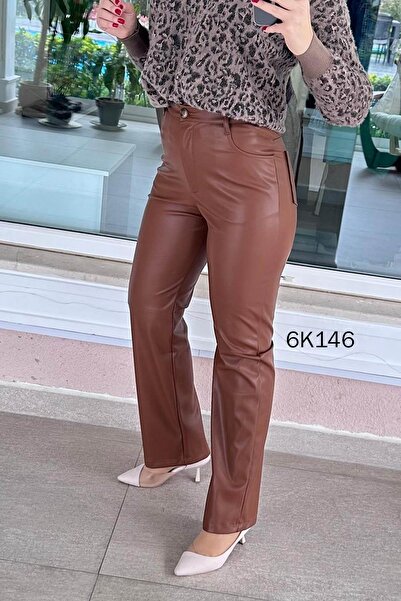 İnce Topuk Segmented Leather Pants 6K146
