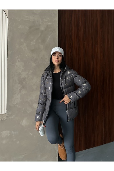 Fashionbox kadın gold varak baskılı şişme mont 25113