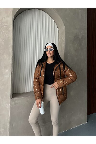 Fashionbox kadın gold varak baskılı şişme mont 25113