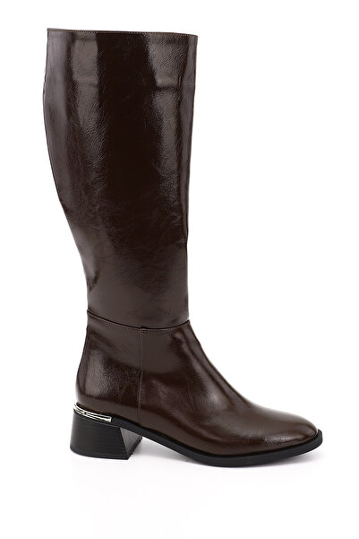 GÖNDERİ(R) Women's / Girls' Brown Zippered Thick Heeled Boots