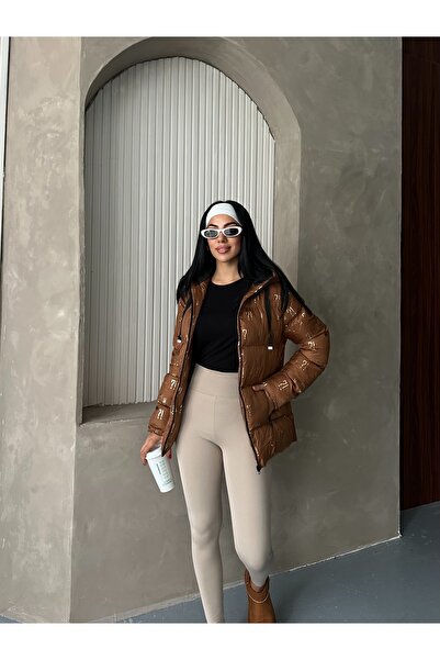 Fashionbox kadın gold varak baskılı şişme mont 25113