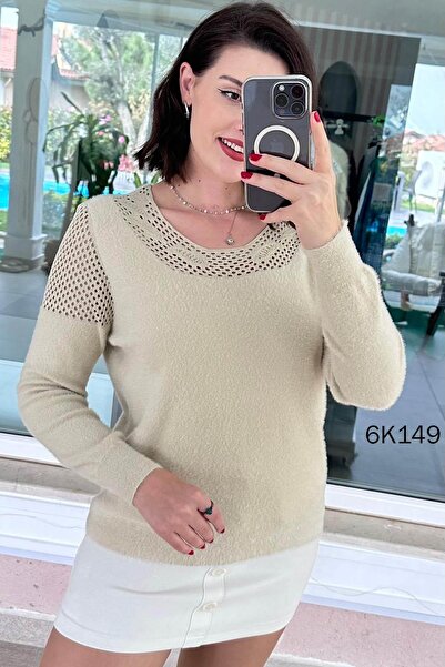 İnce Topuk بلوزة تريكو مزخرفة بتفاصيل مخرمة 6K149