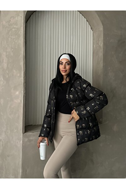 Fashionbox kadın gold varak baskılı şişme mont 25113