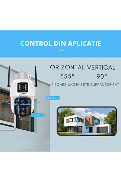 Taggo Cameră de supraveghere 4K cu două obiective, zoom 100X, controlată prin aplicație, detectare umană