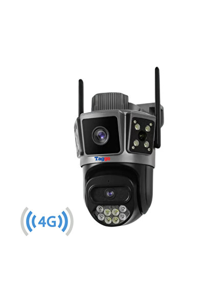 Taggo Cameră de supraveghere inteligentă 4G, obiectiv dual de 10MP, urmărire automată, vedere nocturnă, suport pentru cartelă SIM