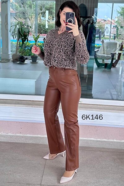 İnce Topuk Segmented Leather Pants 6K146