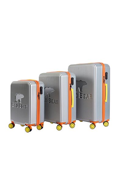 Bad Bear Logo Gri 3'lü Tekerlekli ABS Valiz Seti