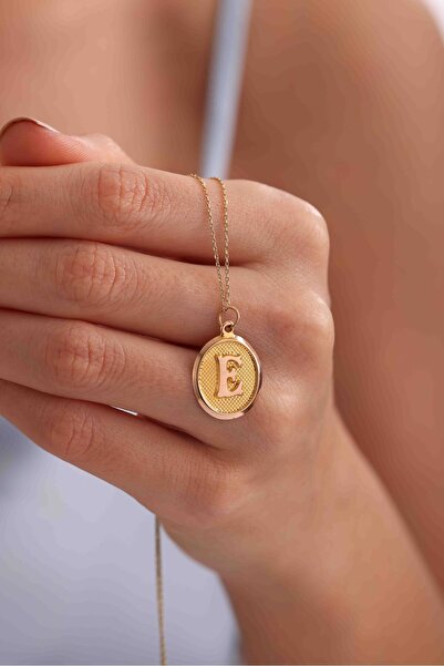 Giza Jewelry Kadın Sarı 14 Ayar Altın M Harfli Nostaljik Oval Kolye Ucu