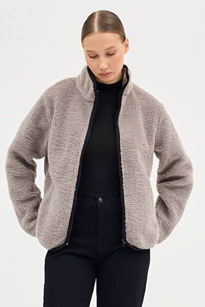 ABOUT US Stand-Up Collar Regular Fit Pocketed Plush Coat Jacket # Au0244