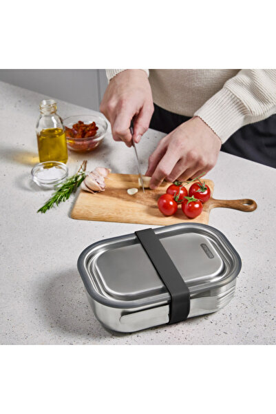 Black Blum Recipient alimentar Black+Blum BAM-SS-L018, 1 l, dreptunghiular, potrivit pentru cuptor, fără BPA, oțel inoxidabil, gri