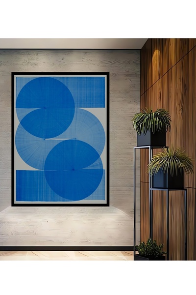 Teona Ahşap Tablou decorativ din lemn dreptunghiular cu aspect de cadru cu geometrie cercilor albastru