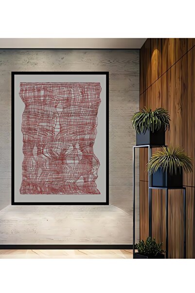 Teona Ahşap Tablou decorativ din lemn dreptunghiular cu aspect de rama de arta împletită în roșu