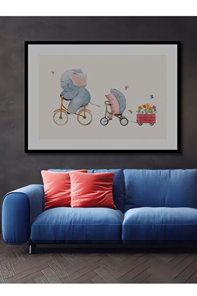 Teona Ahşap Tablou decorativ din lemn dreptunghiular cu aspect de cadru de tur cu elefanți și arici