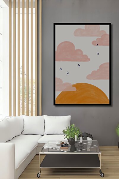 Teona Ahşap Tablou decorativ din lemn dreptunghiular Apus de soare Nori Păsăr...