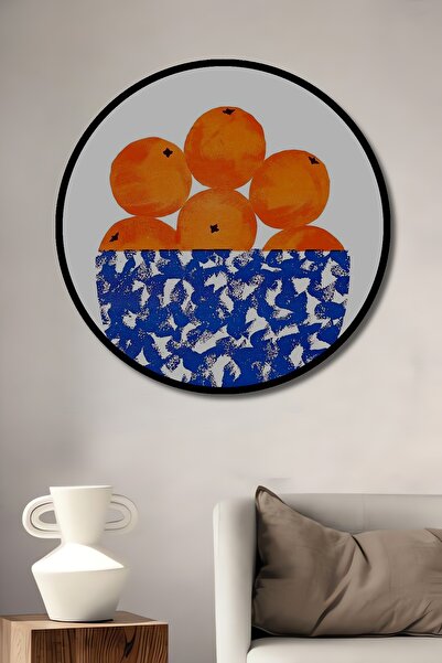 Teona Ahşap Декоративна дървена рамка за картина в кръгла форма с портокали в синьо
