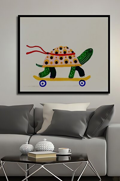 Teona Ahşap Tablă decorativă din lemn, dreptunghiulară, cu aspect de țestoasă care face skateboard