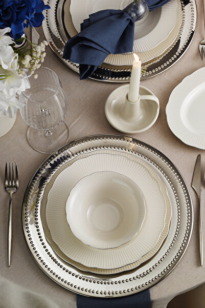 Kütahya Porselen Bone İlay 36 Parça 8 Kişilik Yemek Takımı Platin File