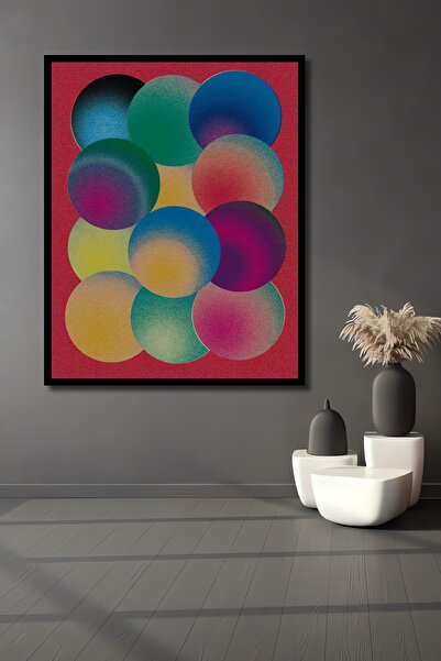 Teona Ahşap Tablou decorativ din lemn dreptunghiular, cercuri colorate, aspect cadru armonie