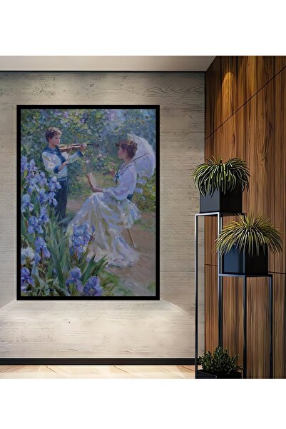 Teona Ahşap Tablou decorativ din lemn dreptunghiular cu aspect de ramă cu copil și femeie care cântă la vioară
