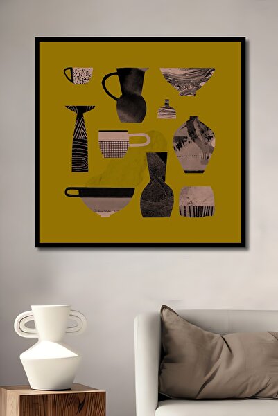 Teona Ahşap Tablou decorativ din lemn dreptunghiular cu modele geometrice de obiecte cu aspect de cadru