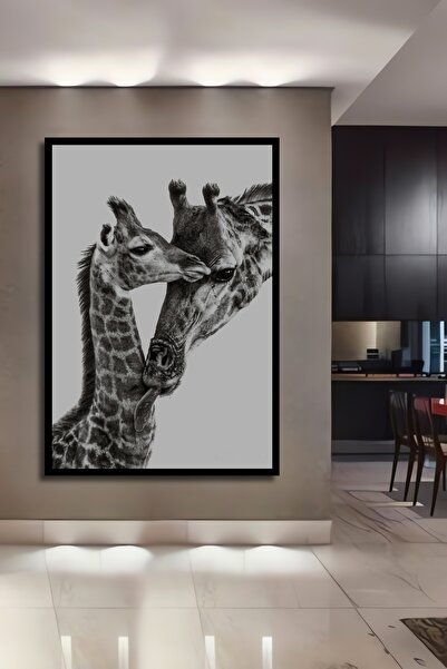 Teona Ahşap Tablou decorativ din lemn dreptunghiular cu aspect de cadru de girafă pentru mamă și bebeluș