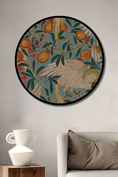 Teona Ahşap Декоративна дървена картина в кръгла рамка с тропически птици и плодове