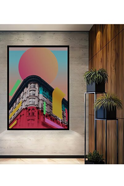 Teona Ahşap Tablă decorativă din lemn dreptunghiulară cu aspect de cadru de arhitectură geometrică colorată