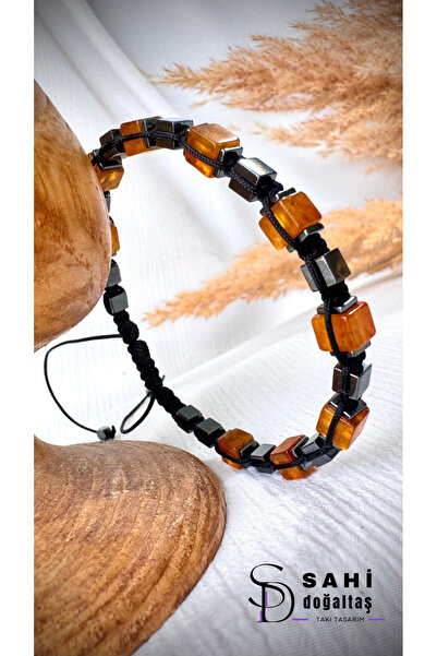 SAHİ_DOĞALTAŞ SAHİ DOĞALTAŞ Erkek Kehribar Doğal Taş Makrome Bileklik