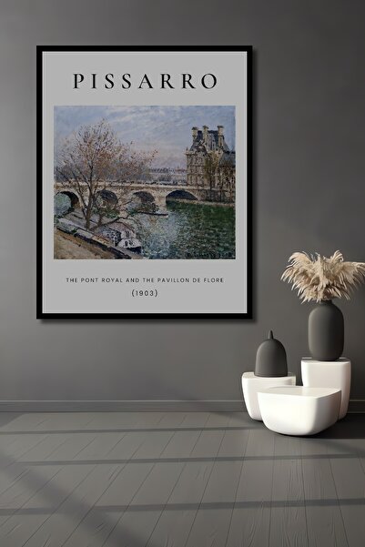 Teona Ahşap Tablou decorativ din lemn dreptunghiular Pissarro pe peisajul de pe pod, cu aspect de cadru