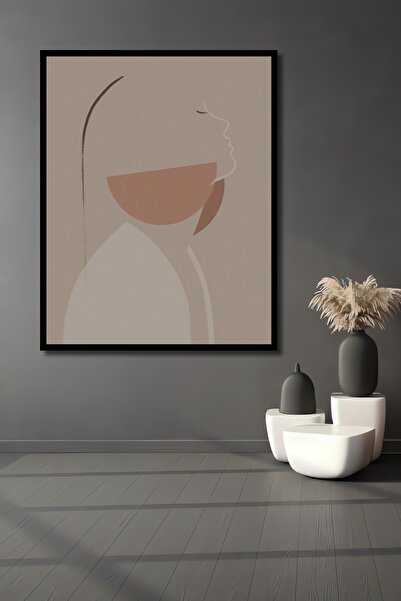 Teona Ahşap Tablou decorativ din lemn dreptunghiular cu aspect minimalist de siluetă feminină în rama